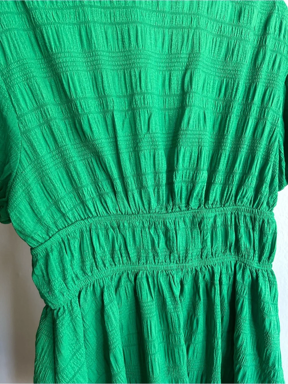 SHEIN Bright Green Puff-Sleeve V-Neck Mini Dress